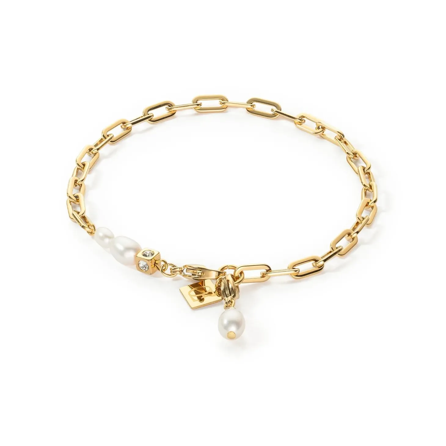 COEUR DE LION Perlenarmbänder-Modernes Kettenarmband mit Süßwasserperlenanhängern in Gold