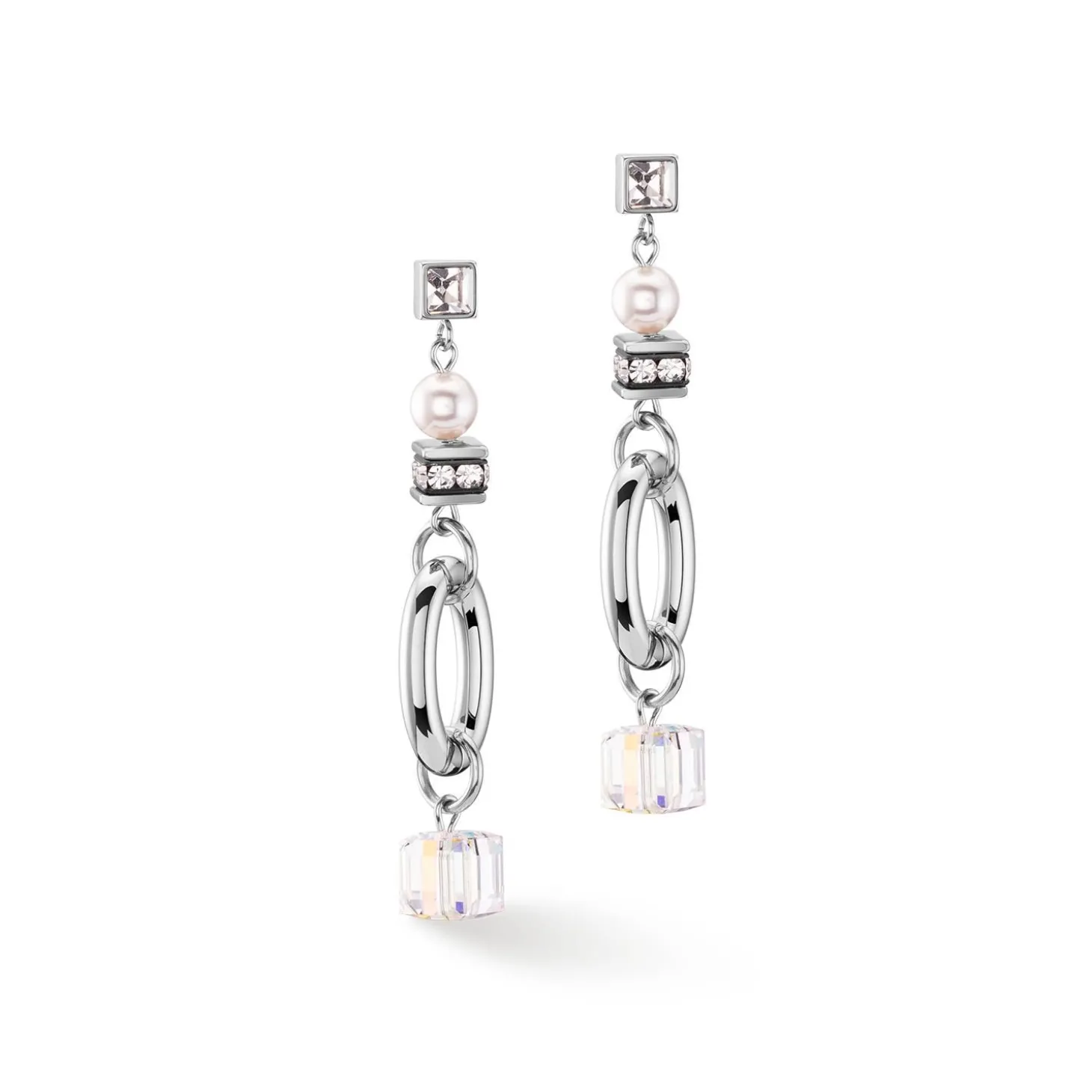 COEUR DE LION Ohrhänger-Ohrringe Chunky Chain & Cubes Runway Exlusive Silber