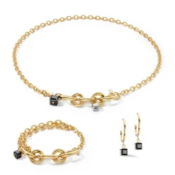 COEUR DE LION Creolen-Ohrringe Creole Chunky Chain Gold-Schwarz