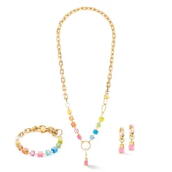 COEUR DE LION Ohrstecker-Ohrringe Creole Cube Fusion Charm Gold-Regenbogen