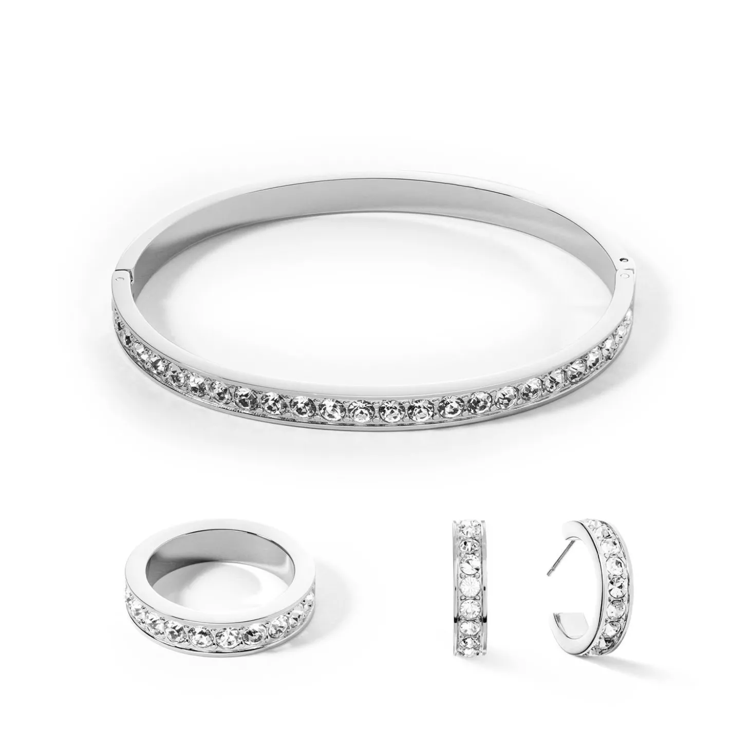 COEUR DE LION Creolen-Ohrringe Creolen 20 Edelstahl & Kristalle Silber Kristall
