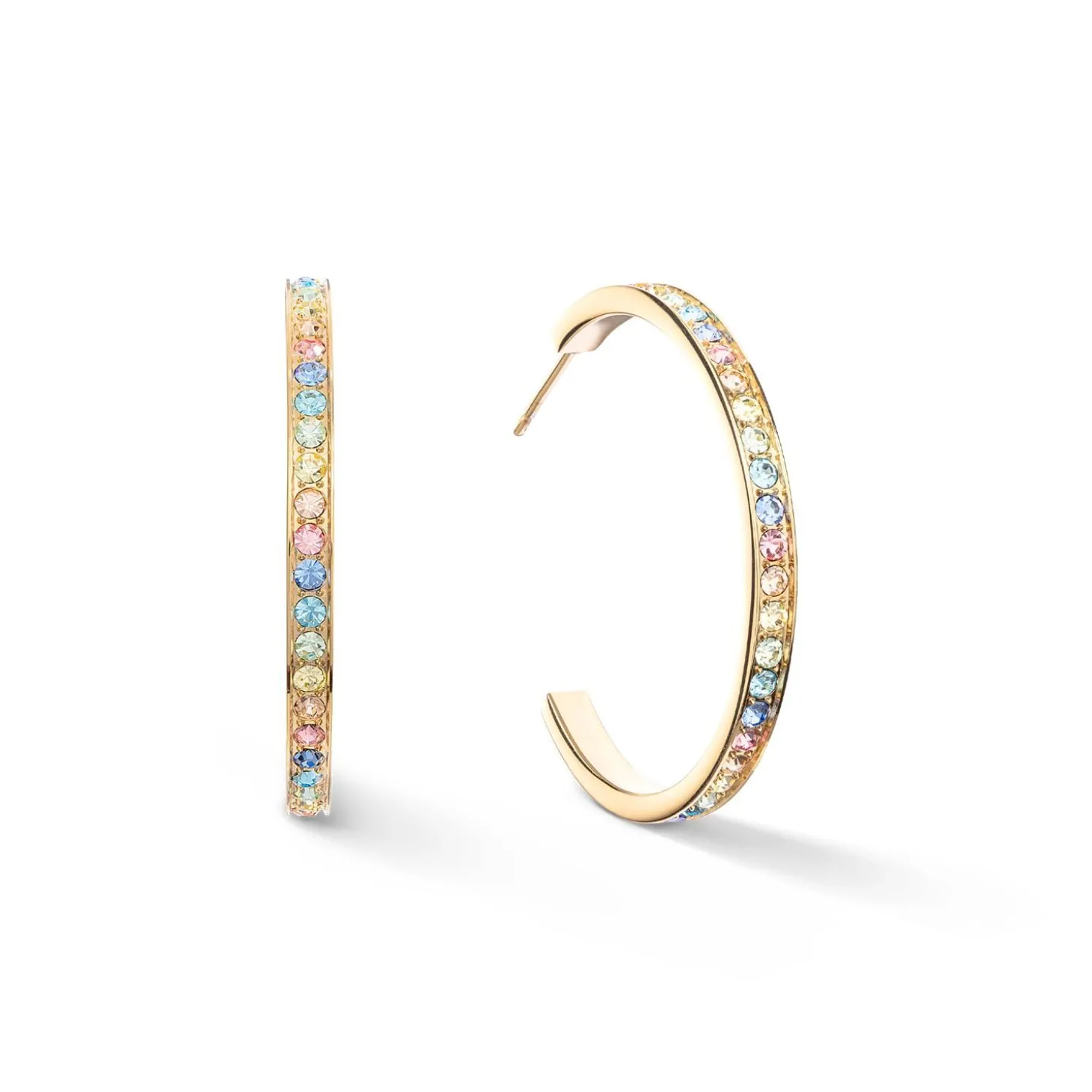 COEUR DE LION Creolen-Ohrringe Creolen 35 Edelstahl & Kristalle Gold Multi Pastell