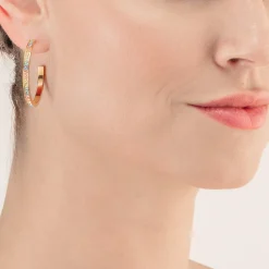 COEUR DE LION Creolen-Ohrringe Creolen 35 Edelstahl & Kristalle Gold Multi Pastell