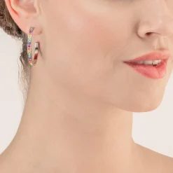 COEUR DE LION Kristallohrringe-Ohrringe Creolen 35 Edelstahl & Kristalle Silber Mehrfarbig