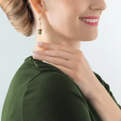COEUR DE LION Kristallohrringe-Ohrringe Creolen Geocube® Festliche Schicht Gold-Grün