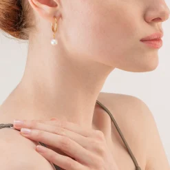 COEUR DE LION Creolen-Ohrringe Creolen mit Süßwasserperlen und klobiger Kette Navette Multiwear Weißgold
