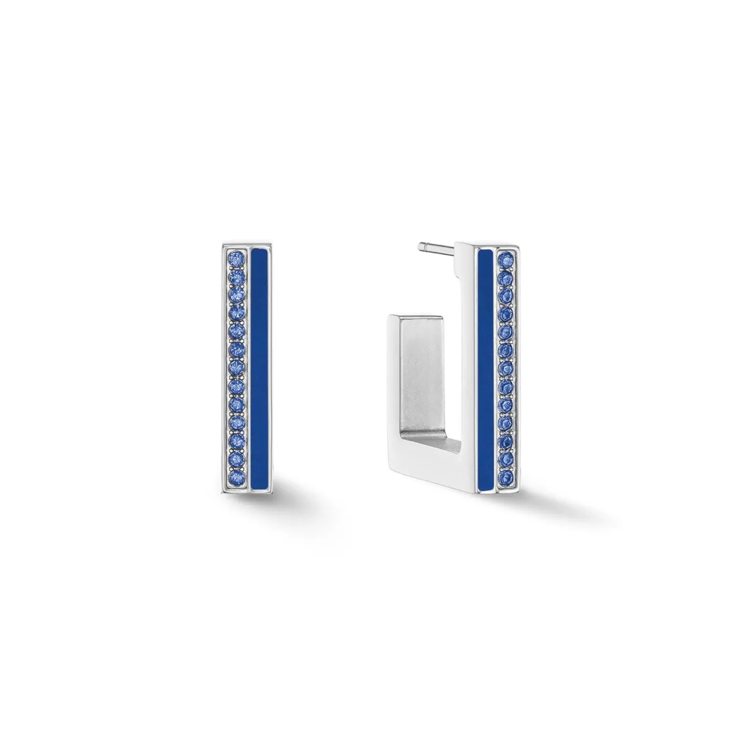 COEUR DE LION Creolen-Ohrringe Creolen Quadratische Streifen 20 Silber-Blau