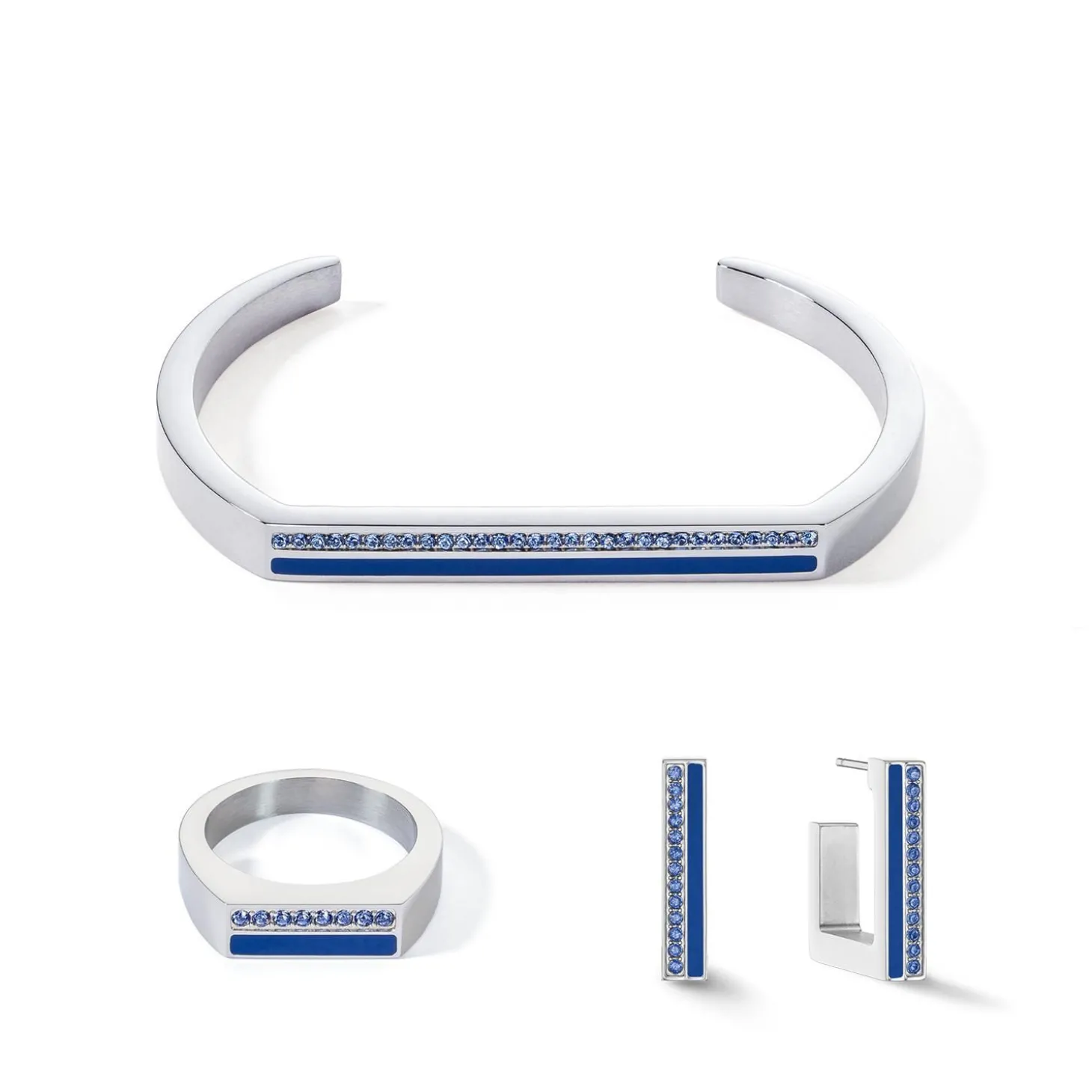 COEUR DE LION Creolen-Ohrringe Creolen Quadratische Streifen 20 Silber-Blau