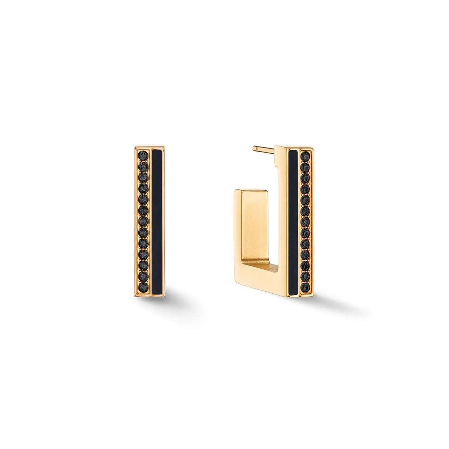 COEUR DE LION Creolen-Ohrringe Creolen Quadratische Streifen 20 Gold-Schwarz