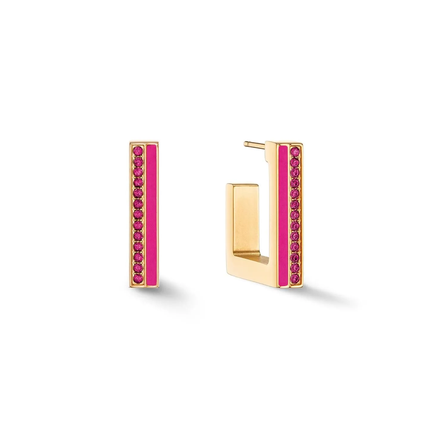 COEUR DE LION Creolen-Ohrringe Creolen Quadratische Streifen 20 Gold-Rosa