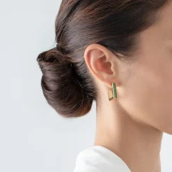COEUR DE LION Ohrstecker-Ohrringe Creolen Quadratische Streifen 20 Gold-Grün