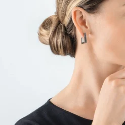 COEUR DE LION Coeur Essentials-Ohrringe Creolen Quadratische Streifen 20 Silber-Schwarz