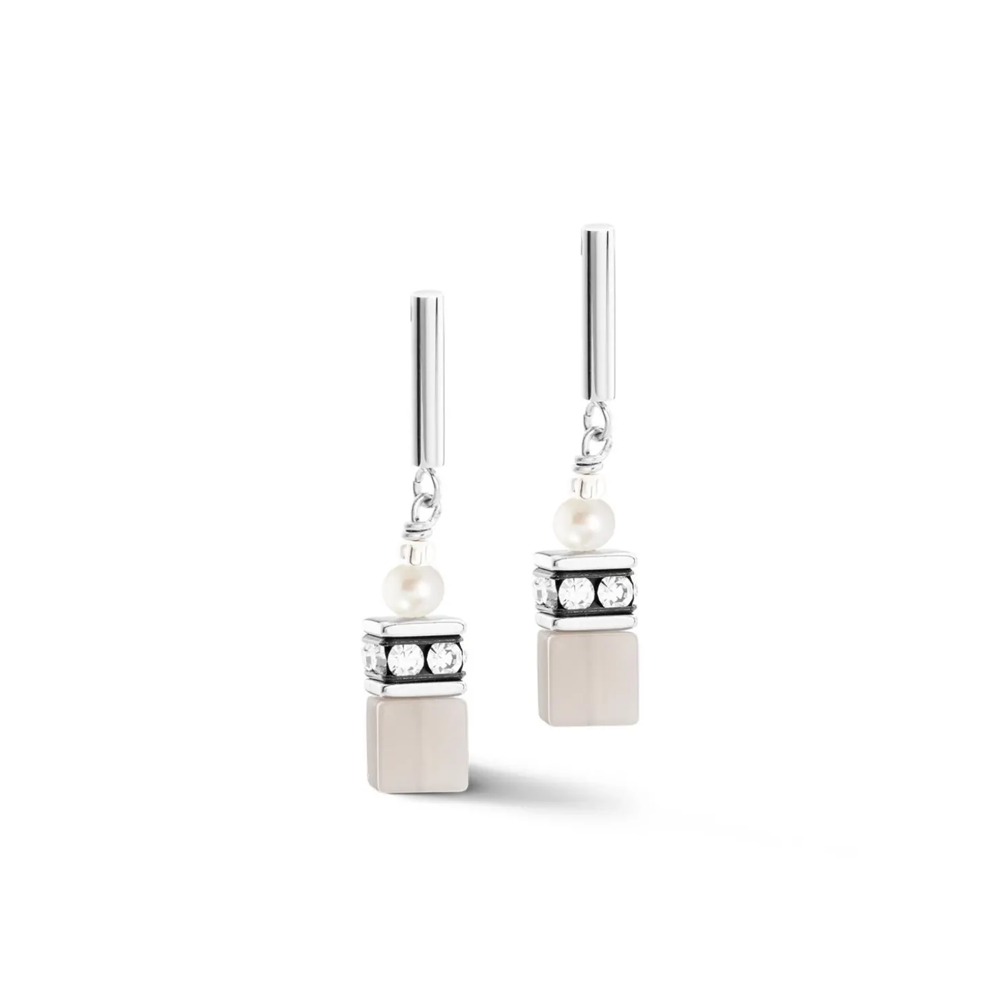 COEUR DE LION Echter Stein-Ohrringe Geocube® Fusion Precious Pearl Mix Silbergrau