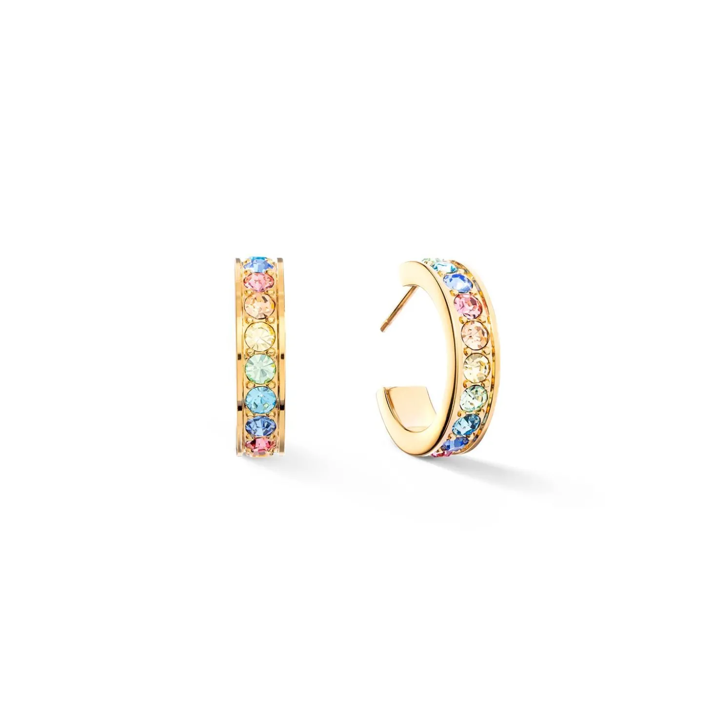 COEUR DE LION Creolen-Ohrringe Kreolen 20 Edelstahl & Kristalle Gold Multi Pastell
