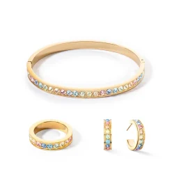 COEUR DE LION Coeur Essentials-Ohrringe Kreolen 20 Edelstahl & Kristalle Gold Multi Pastell