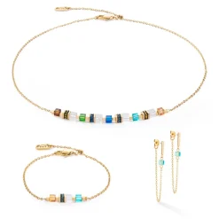 COEUR DE LION Ohrstecker-Ohrringe Mini Cubes & Chain Gold-Mehrfarbig