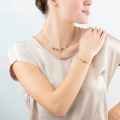 COEUR DE LION Ohrstecker-Ohrringe Mini Cubes & Chain Gold-Mehrfarbig