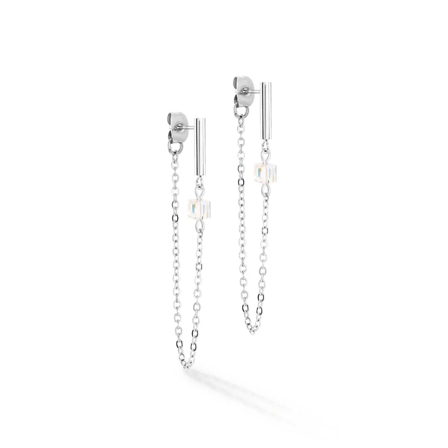 COEUR DE LION Ohrstecker-Ohrringe Mini Cubes & Kette Silber-Weiß
