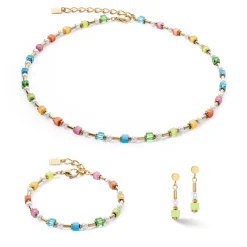 COEUR DE LION Ohrstecker-Ohrringe Mini Cubes & Pearls Mix Gold-Regenbogen