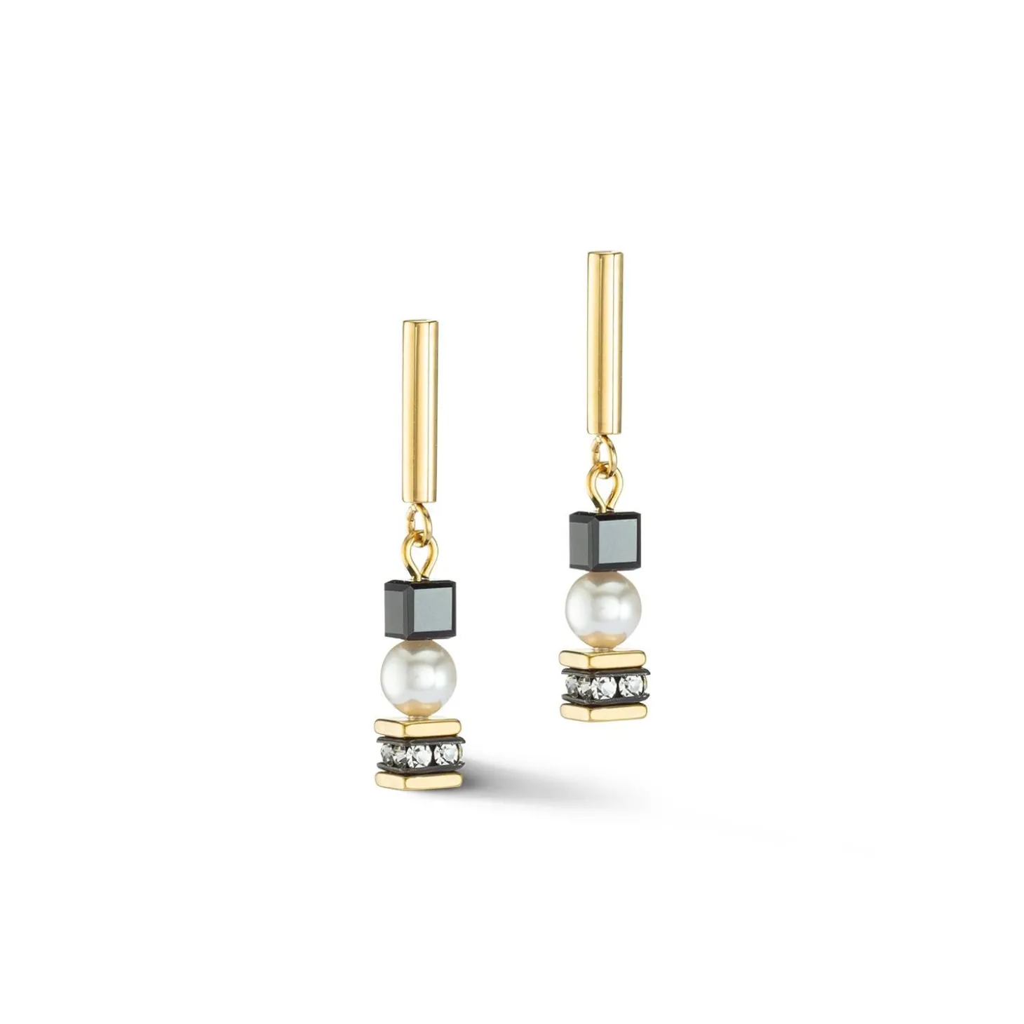 COEUR DE LION Geocube® Ohrringe-Ohrringe Mysterious Cubes & Pearls Gold-Schwarz