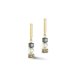 COEUR DE LION Ohrstecker-Ohrringe Mysterious Cubes & Pearls Gold-Schwarz