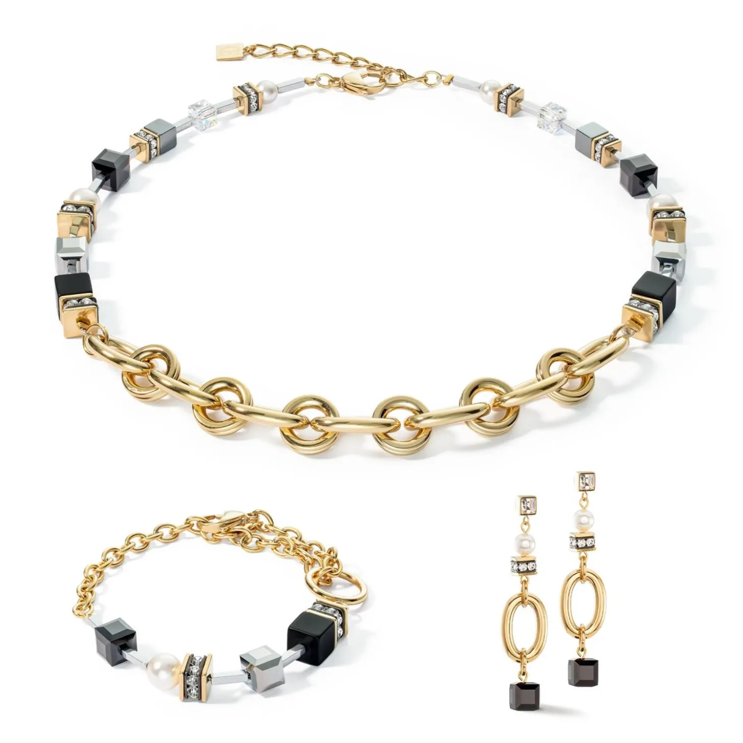 COEUR DE LION Echter Stein-Ohrringe Mysterious Mix Gold-Schwarz