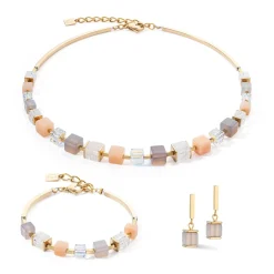 COEUR DE LION Ohrstecker-Ohrringe Precious Statement Cubes Grau-Pfirsich