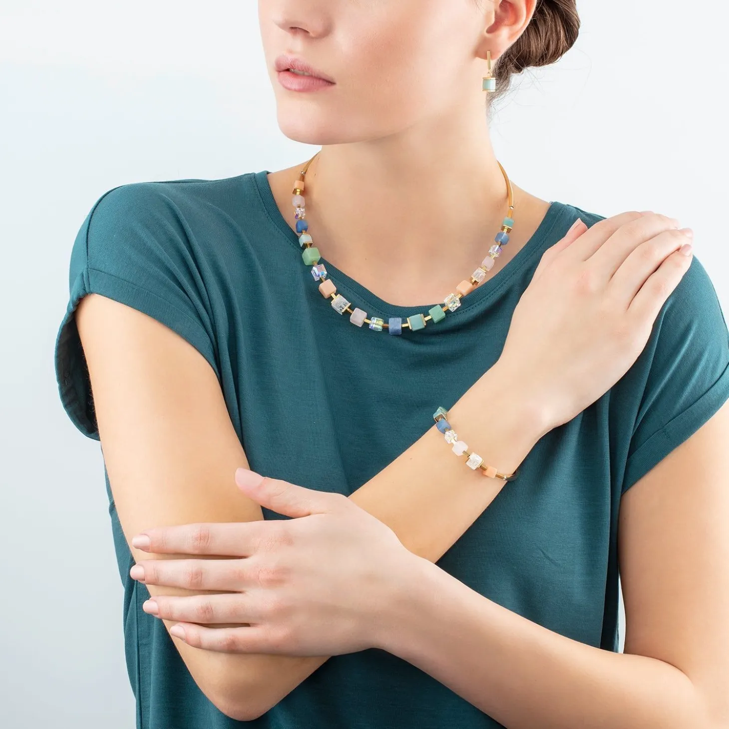 COEUR DE LION Ohrstecker-Ohrringe Precious Statement Cubes Mehrfarbig-Sanft