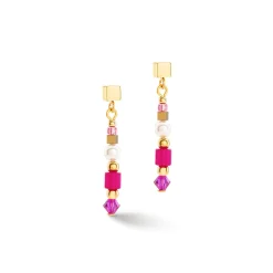 COEUR DE LION Ohrstecker-Ohrringe Quadratische Streifen Gold-Magenta
