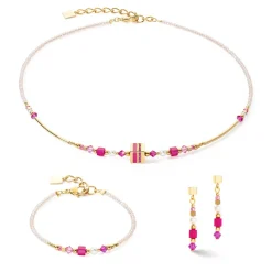 COEUR DE LION Ohrstecker-Ohrringe Quadratische Streifen Gold-Magenta
