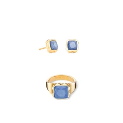 COEUR DE LION Coeur Essentials-Ohrringe Spikes Quadratischer Aventurin Gold-Blau