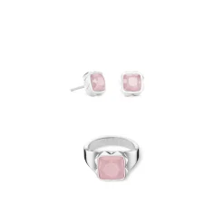 COEUR DE LION Edelsteinohrringe-Ohrringe Spikes Quadratischer Rosenquarz Silber-Rosa
