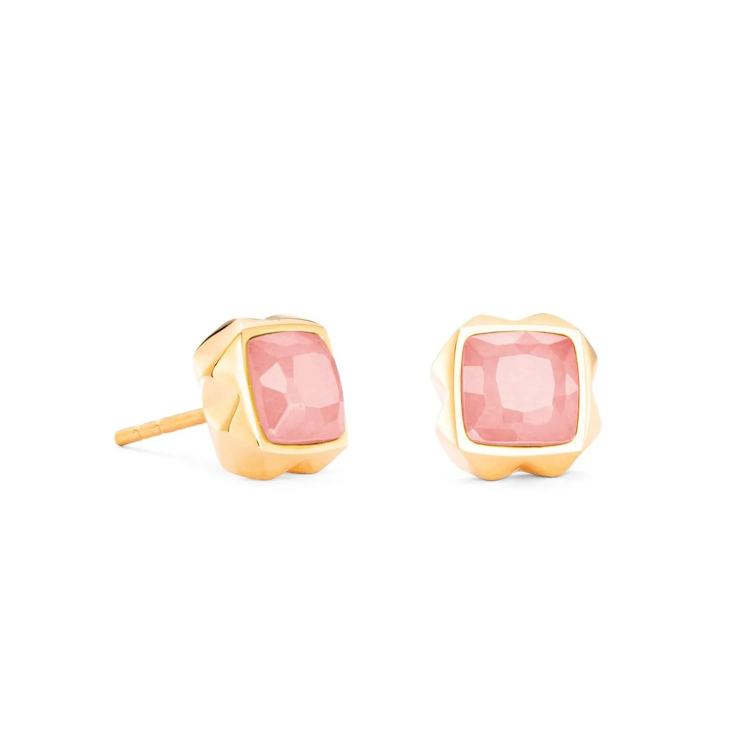 COEUR DE LION Ohrstecker-Ohrringe Spikes Square Rosenquarz Gold-Pink