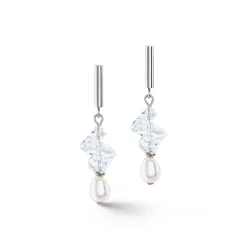 COEUR DE LION Ohrstecker-Ohrringe Tanzende Kristalle und Perlen Silber