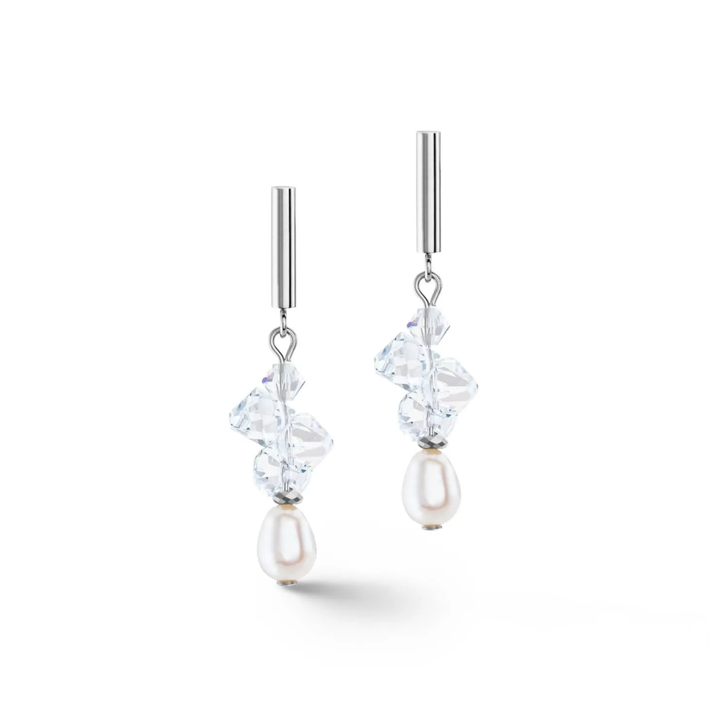 COEUR DE LION Ohrstecker-Ohrringe Tanzende Kristalle und Perlen Silber