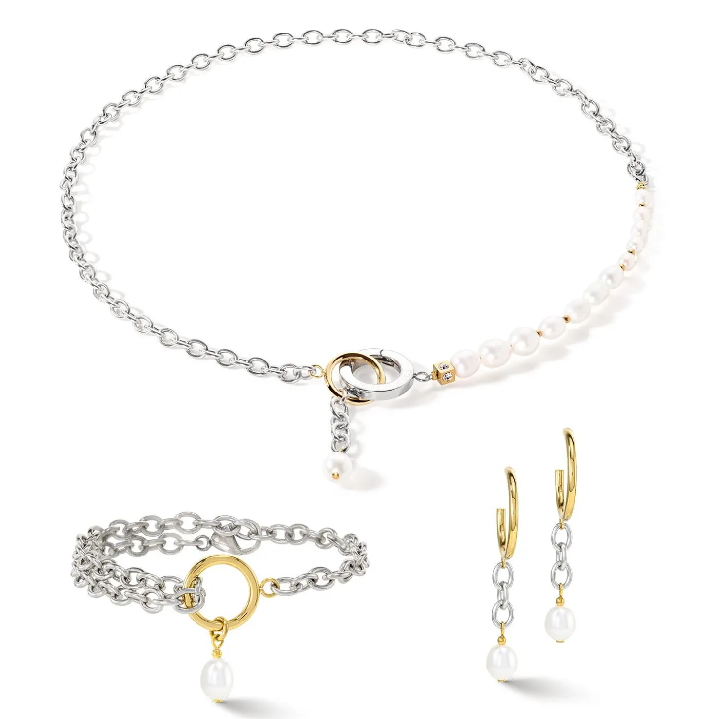 COEUR DE LION Hochzeit-Ohrringe Y & Ovale Süßwasserperlen mit O-Ring Bicolor