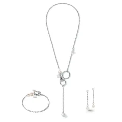 COEUR DE LION Hochzeit-Ohrringe Y-Kette & Ring Süßwasserperlen & Edelstahl Weiß-Silber