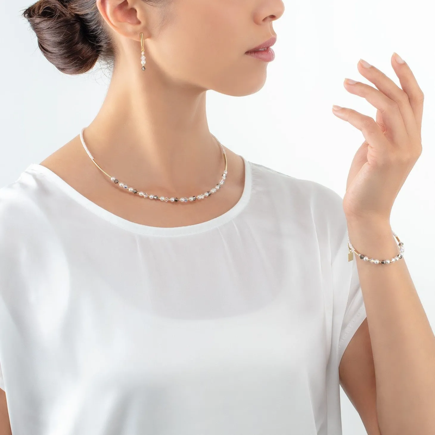 COEUR DE LION Kristallarmbänder-Princess Pearls Armband Grau-Kristall