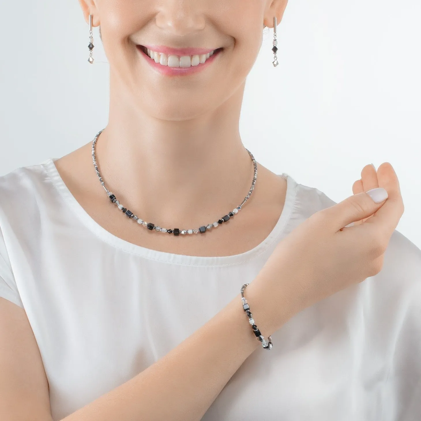 COEUR DE LION Edelsteinarmbänder-Princess Shape Mix Armband Schwarz-Weiß