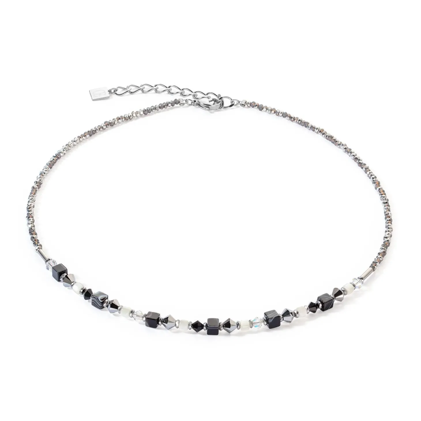 COEUR DE LION Echter Stein-Princess Shape Mix Halskette Schwarz-Weiß