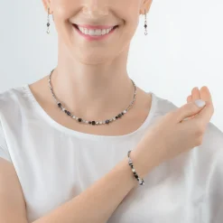 COEUR DE LION Echter Stein-Princess Shape Mix Halskette Schwarz-Weiß