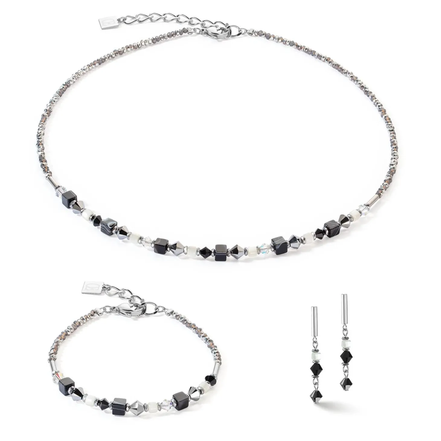 COEUR DE LION Ohrstecker-Princess Shape Mix Ohrringe Schwarz-Weiß