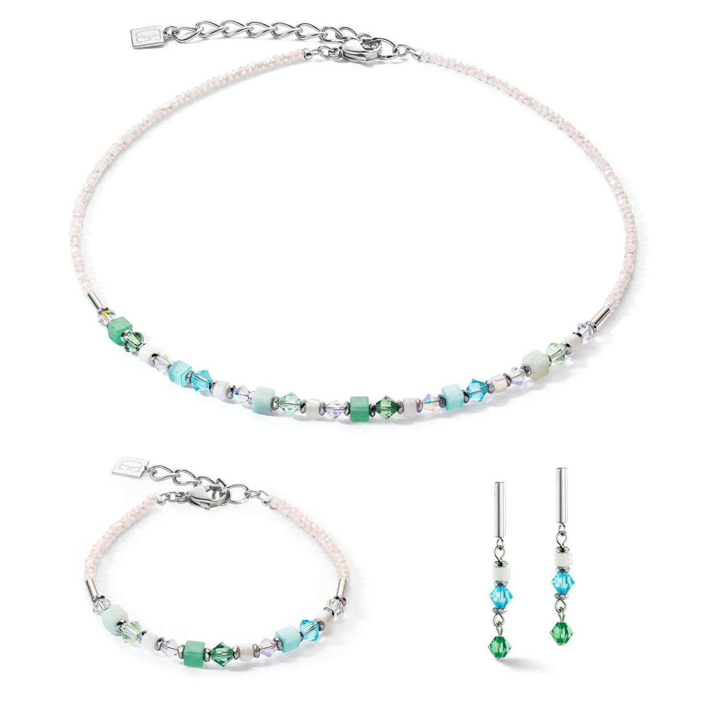COEUR DE LION Echter Stein-Princess Shape Mix Ohrringe Mintgrün