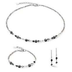 COEUR DE LION Echter Stein-Princess Shape Mix Ohrringe Schwarz-Weiß