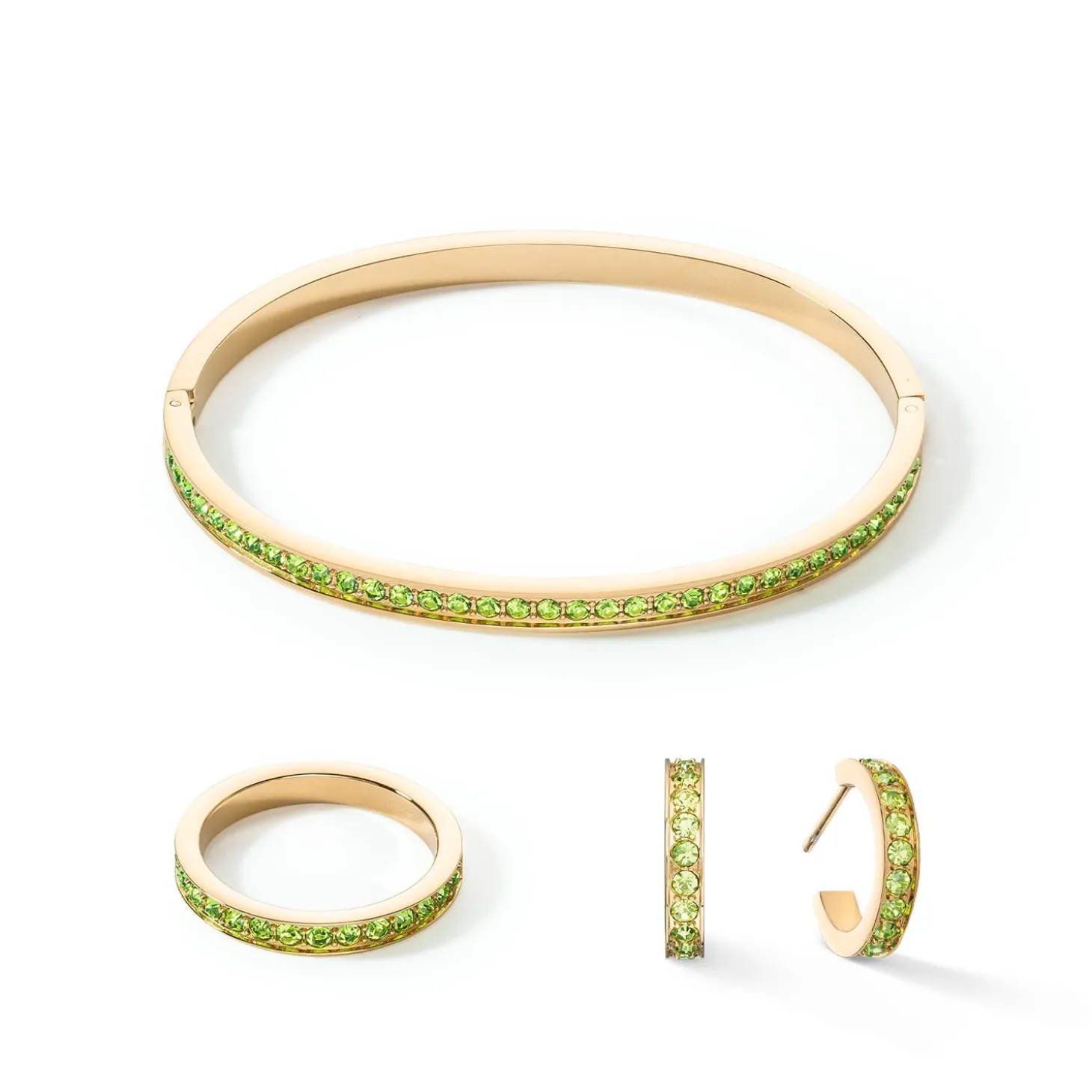 COEUR DE LION Kristallringe-Ring Edelstahl & Kristalle Slim Gold Grün