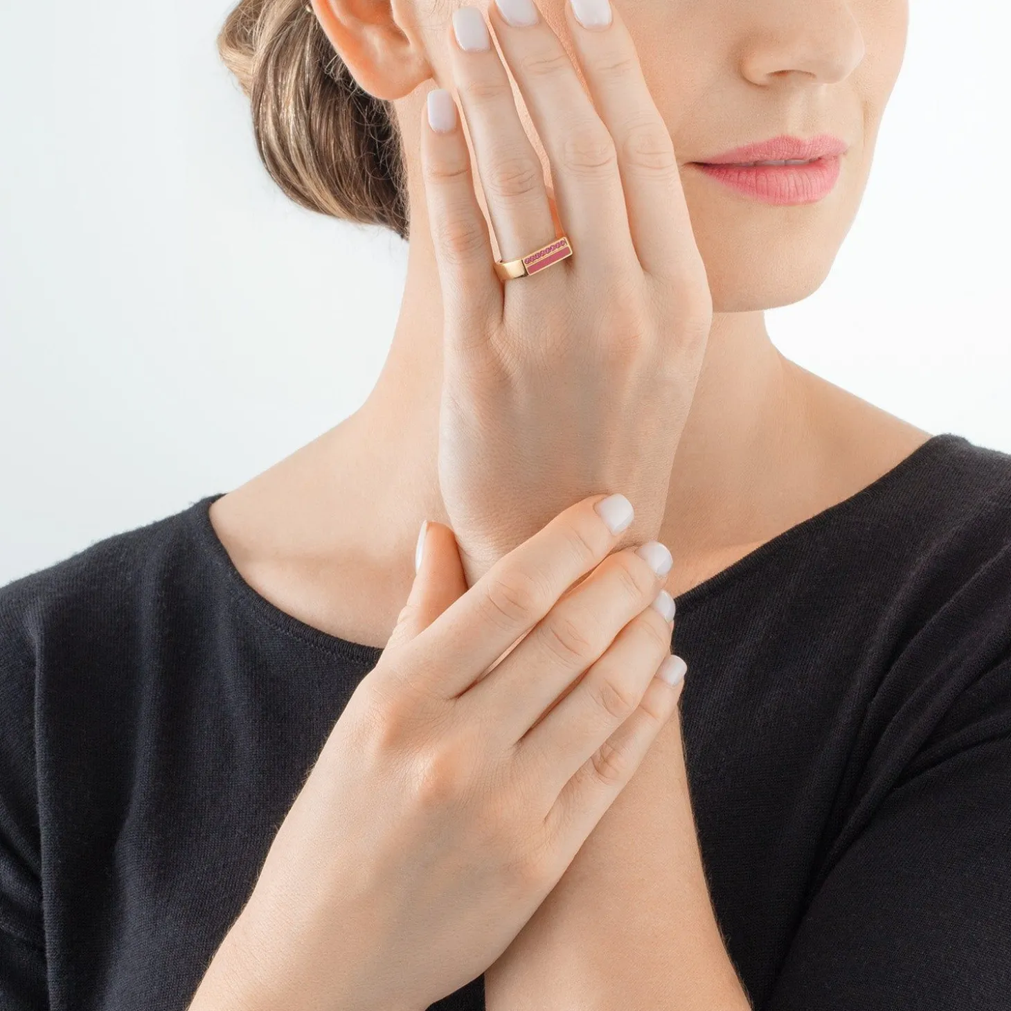COEUR DE LION Coeur Essentials-Ring Quadratische Streifen Gold-Rosa