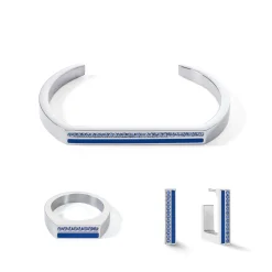 COEUR DE LION Coeur Essentials-Ring Quadratische Streifen Silber-Blau