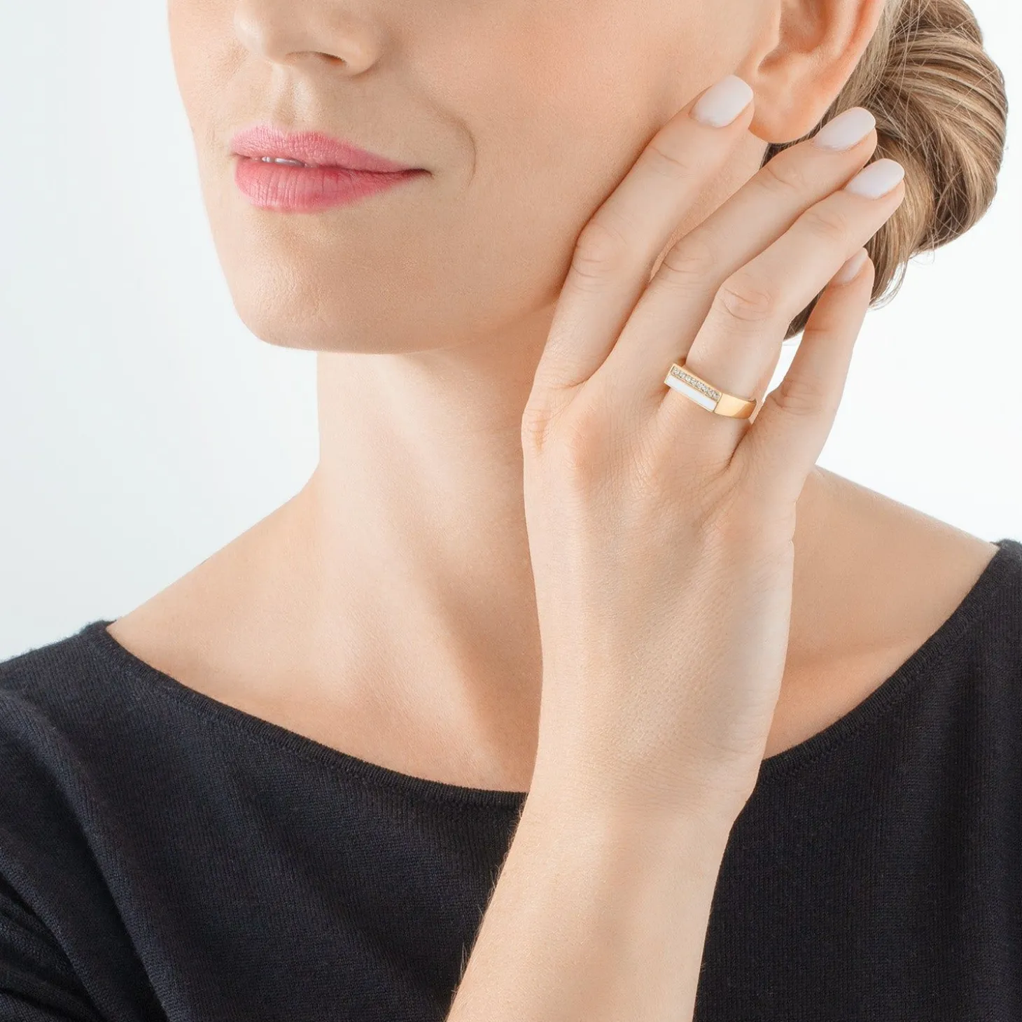 COEUR DE LION Mix&And&Match-Ringe-Ring Quadratische Streifen Gold-Weiß