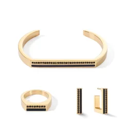 COEUR DE LION Kristallringe-Ring Quadratische Streifen Gold-Schwarz