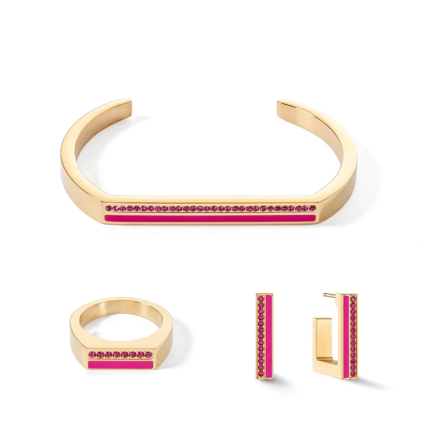 COEUR DE LION Kristallringe-Ring Quadratische Streifen Gold-Rosa